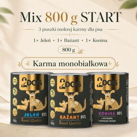 Mix 800 g START — 3 puszki karmy monobiałkowej dla psa