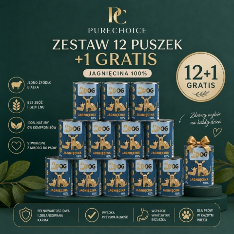 Monobiałkowa Jagnięcina 12 puszek + 1 gratis