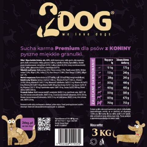 2DOG półwilgotna monoproteinowa karma dla psa z koniną 65% 3 kg
