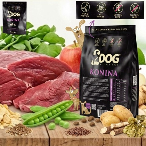 2DOG półwilgotna monoproteinowa karma dla psa z koniną 65% 3 kg