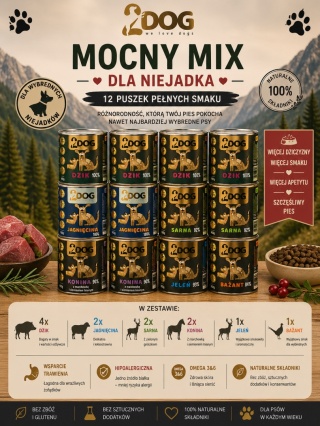 Zestaw: 2DOG "Mocny mix dla niejadka" - 12 puszek