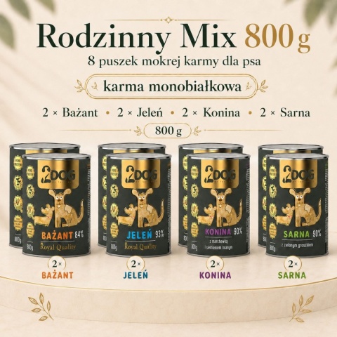 Rodzinny Mix 800 g — 8 puszek mokrej karmy monobiałkowej dla psa