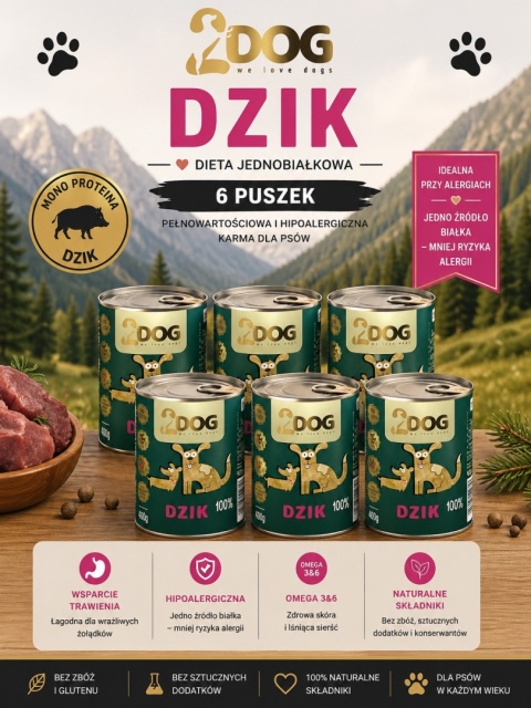 Zestaw: 2DOG DZIK - 6 puszek