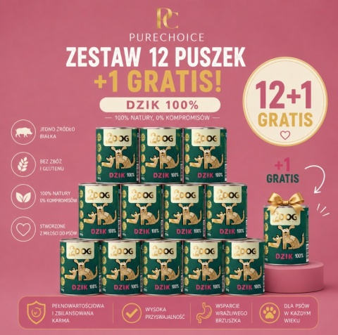 Monobiałkowa Dzik 400 g — 12 puszek + 1 gratis