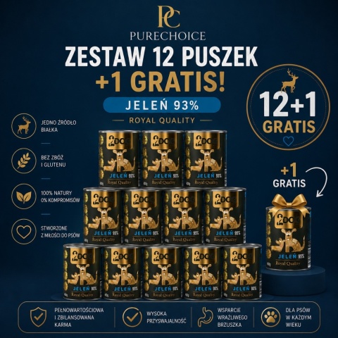 Monobiałkowa Jeleń 400 g — 12 puszek + 1 gratis