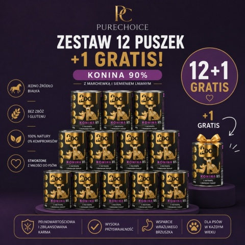 Monobiałkowa Konina 400 g — 12 puszek + 1 gratis