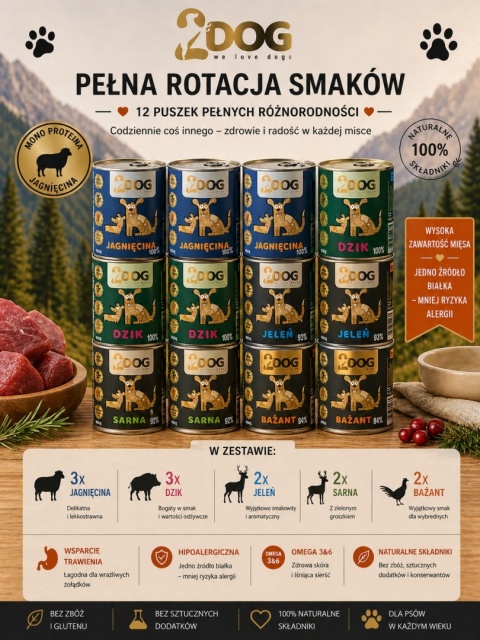 Zestaw: 2DOG „Pełna Rotacja Smaków” – 12 puszek