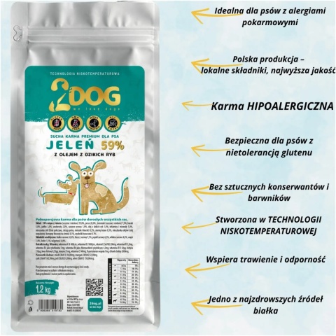2DOG Jeleń 12 kg + 2 puszki GRATIS