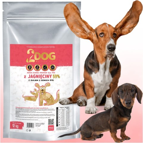 2DOG Monoproteinowa sucha karma dla psa Jagnięcina z olejem z dzikich ryb 12 kg