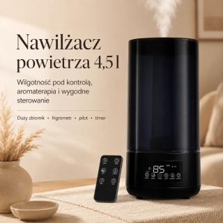 Automatyczny nawilżacz powietrza 4,5 l z aromaterapią, higrometrem i pilotem