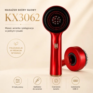 Elektryczny masażer skóry głowy KX3062 z aplikatorem do wcierek i czerwonym światłem