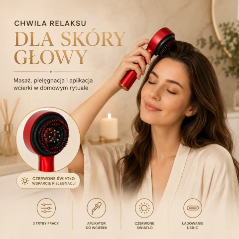 Elektryczny masażer skóry głowy KX3062 z aplikatorem do wcierek i czerwonym światłem