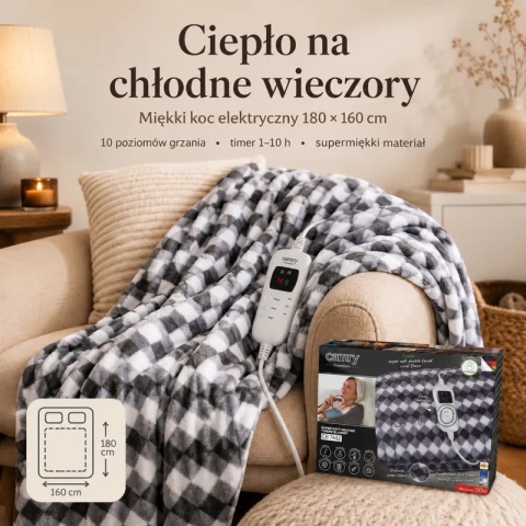 Koc elektryczny Camry CR 7442 180 × 160 cm z timerem