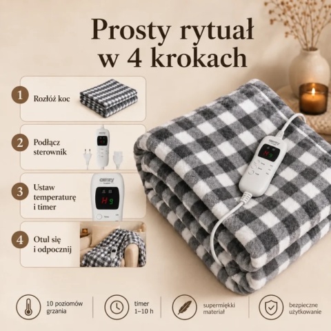 Koc elektryczny Camry CR 7442 180 × 160 cm z timerem