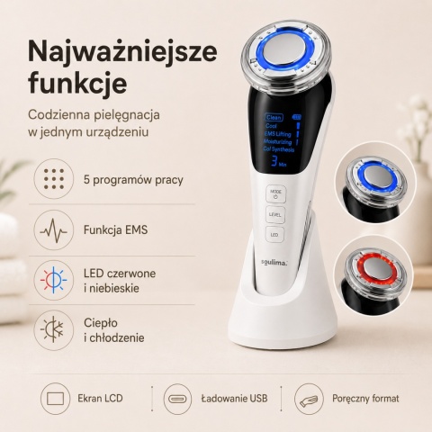 Masażer do twarzy Soulima 25888 5w1 EMS LED z ciepłem i chłodzeniem