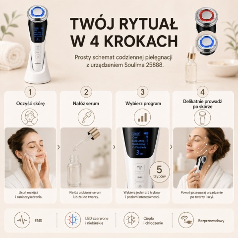 Masażer do twarzy Soulima 25888 5w1 EMS LED z ciepłem i chłodzeniem