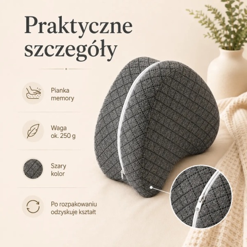Poduszka między kolana AG32K Grey Premium z pianką memory