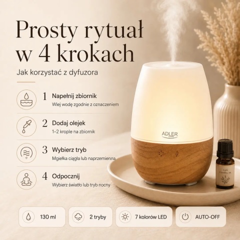 Ultradźwiękowy dyfuzor zapachowy ADLER AD 7967 3w1
