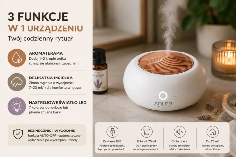 Ultradźwiękowy dyfuzor zapachowy ADLER AD 7969 3w1