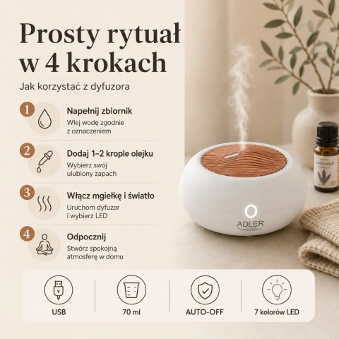 Ultradźwiękowy dyfuzor zapachowy ADLER AD 7969 3w1