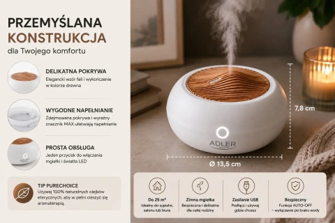 Ultradźwiękowy dyfuzor zapachowy ADLER AD 7969 3w1